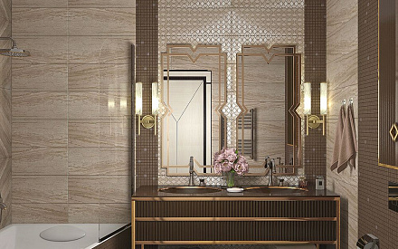 Дизайн интерьера ванной в четырёхкомнатной квартире 114 кв. м в стиле ар-деко и неоклассика 32