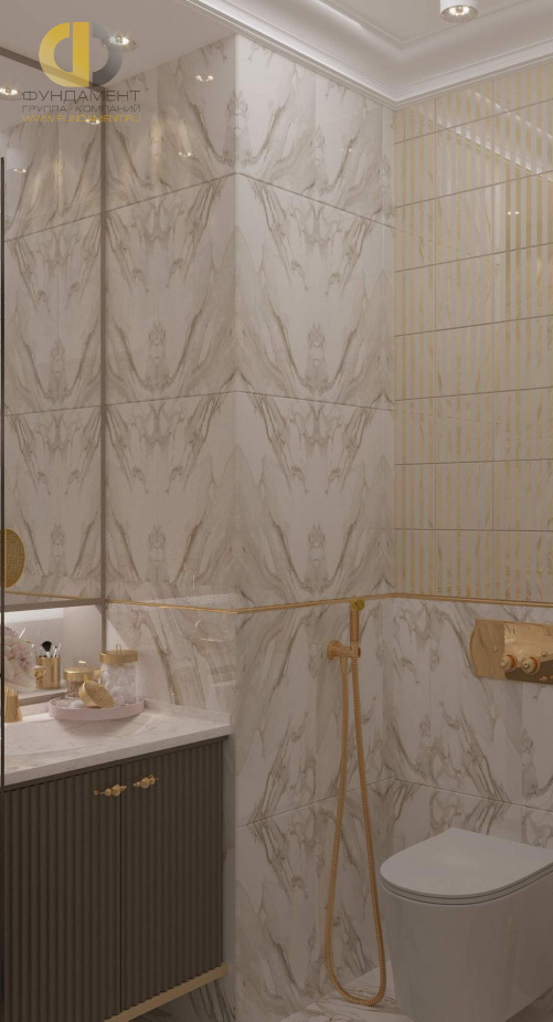Дизайн интерьера ванной в двухкомнатной квартире 76 кв.м в стиле ар-деко4