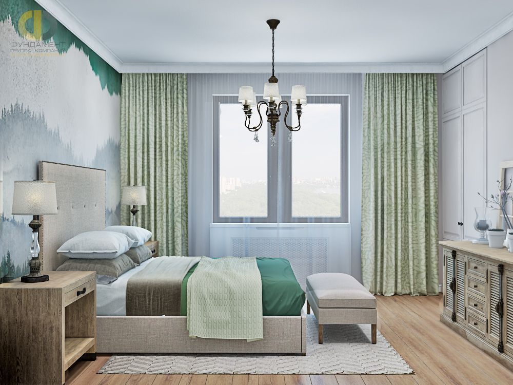 Спальня в стиле дизайна классицизм по адресу МО, 14 км по Новорижскому шоссе, КП "Павловы Озера", 2019 года