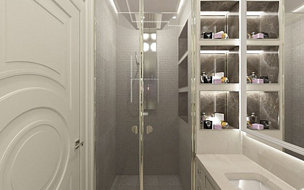 Дизайн интерьера санузла в двухуровневой квартире 118 кв.м в стиле неоклассика с элементами ар-деко 26