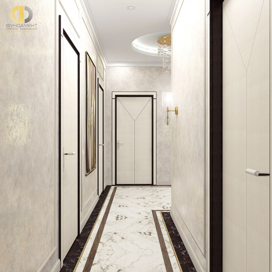 Дизайн интерьера коридора в четырёхкомнатной квартире 114 кв. м в стиле ар-деко и неоклассика 8