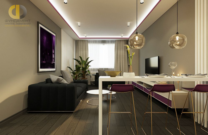 Дизайн интерьера гостиной в трёхкомнатной квартире 75 кв.м в стиле минимализм4