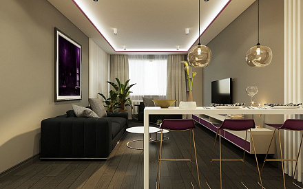 Дизайн интерьера гостиной в трёхкомнатной квартире 75 кв.м в стиле минимализм4