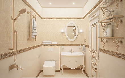 Дизайн интерьера ванной в трёхкомнатной квартире 101 кв. м в стиле классицизм 27