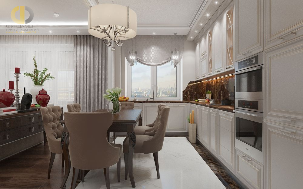 Дизайн интерьера кухни в трёхкомнатной квартире 110 кв.м в стиле современная классика14