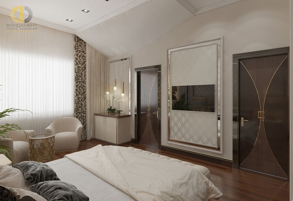 Спальня в стиле дизайна арт-деко (ар-деко) по адресу МО, 10 км от МКАД по Ильинскому шоссе, 2018 года