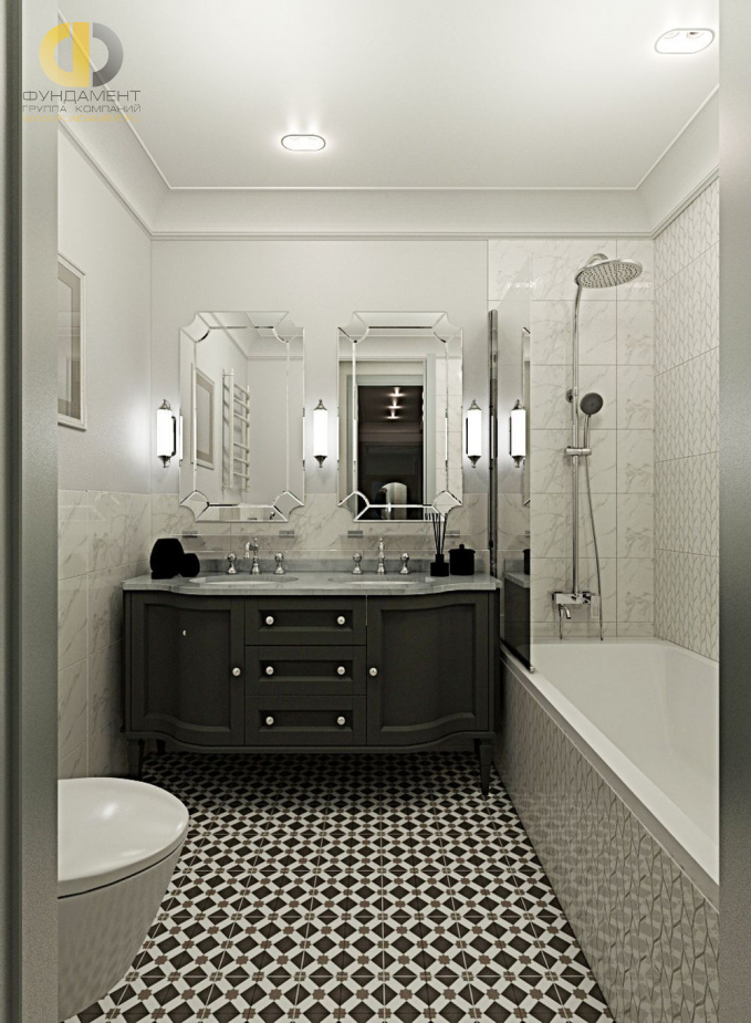 Дизайн интерьера ванной в трёхкомнатной квартире 98 кв.м в стиле современная классика2