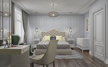 Дизайн интерьера спальни в 4-комнатной квартире 175 кв.м в стиле неоклассика