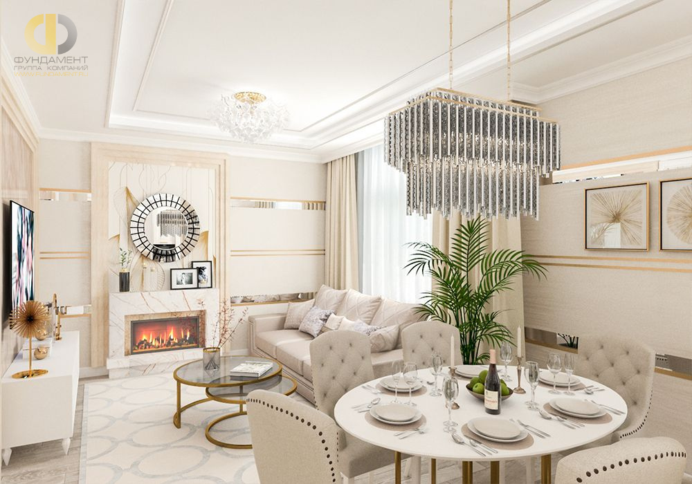 Дизайн интерьера гостиной в четырёхкомнатной квартире 131 кв.м в стиле неоклассика1