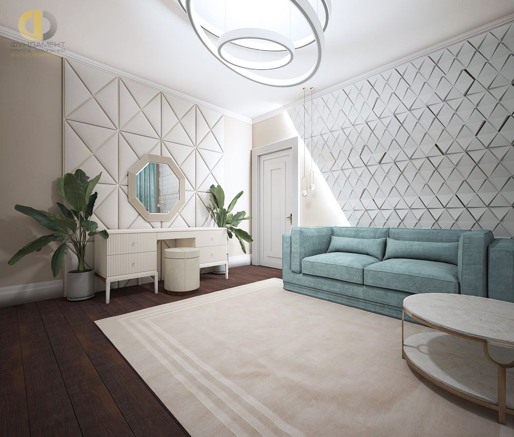 Спальня в стиле дизайна арт-деко (ар-деко) по адресу г. Москва, Мосфильмовская, д. 88, 2019 года