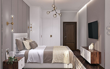Дизайн интерьера спальни в трёхкомнатной квартире 99 кв.м в стиле современная классика