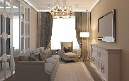 Дизайн интерьера гостиной в четырёхкомнатной квартире 117 кв.м в стиле неоклассика5
