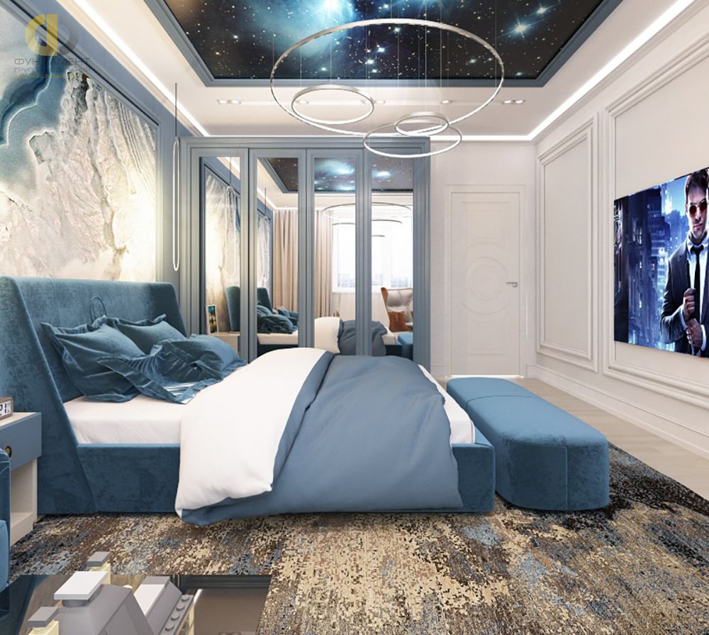 Дизайн интерьера спальни в двухуровневой квартире 118 кв.м в стиле неоклассика с элементами ар-деко 19