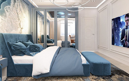 Дизайн интерьера спальни в двухуровневой квартире 118 кв.м в стиле неоклассика с элементами ар-деко 19