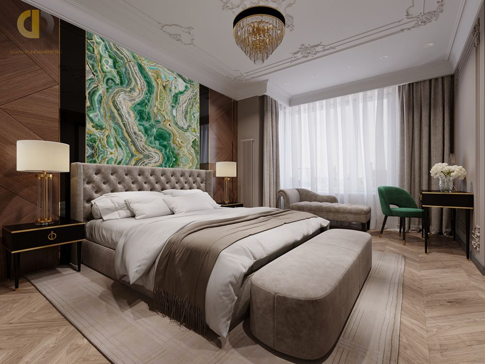 Спальня в стиле дизайна арт-деко (ар-деко) по адресу г. Москва, ул. Минская, д. 2, 2021 года