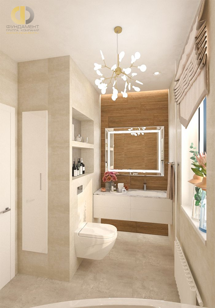Дизайн ванной в бежевом цвете - фото