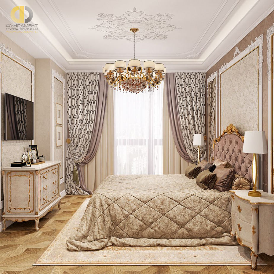 Дизайн интерьера спальни в четырёхкомнатной квартире 144 кв. м в стиле классицизм 15