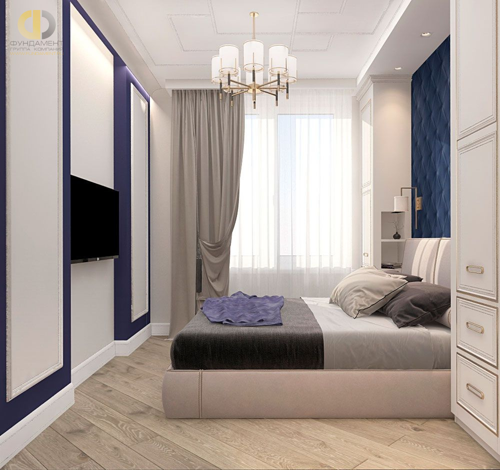 Спальня в стиле дизайна классицизм по адресу г. Москва, ул. Орджоникидзе, д. 13, стр. 1, 2019 года