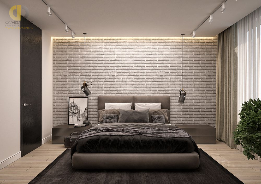 Дизайн интерьера спальни в трёхкомнатной квартире 106 кв.м в стиле хай-тек