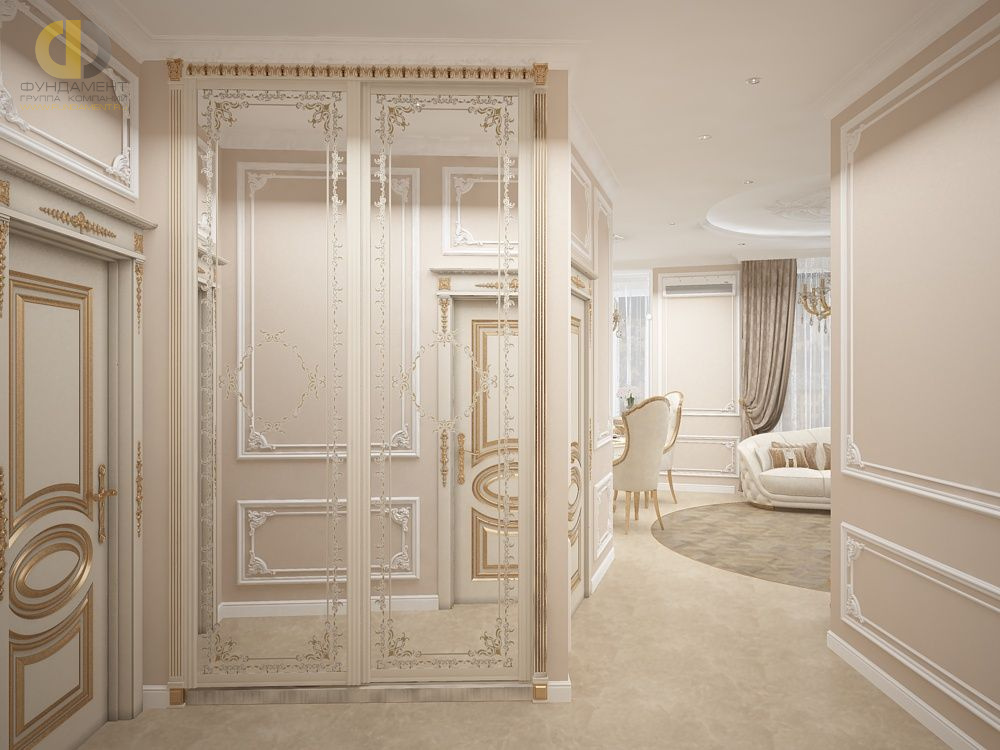 Дизайн интерьера коридора в трёхкомнатной квартире 101 кв. м в стиле классицизм 5