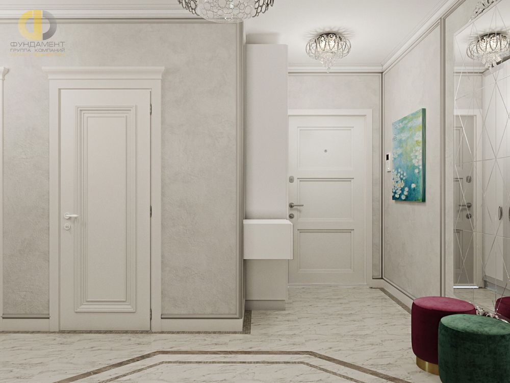 Дизайн интерьера коридора в двухкомнатной квартире 81 кв.м в стиле неоклассика с элементами ар-деко4