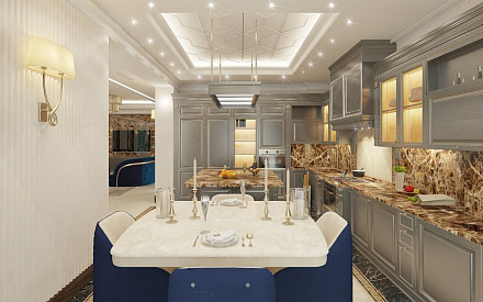 Дизайн интерьера кухни в четырёхкомнатной квартире 240 кв.м в стиле ар-деко