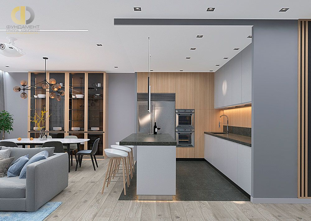 Кухня в стиле дизайна современный по адресу г. Москва, ул. Авиаконструктора Сухого, д. 2, к. 2, 2019 года