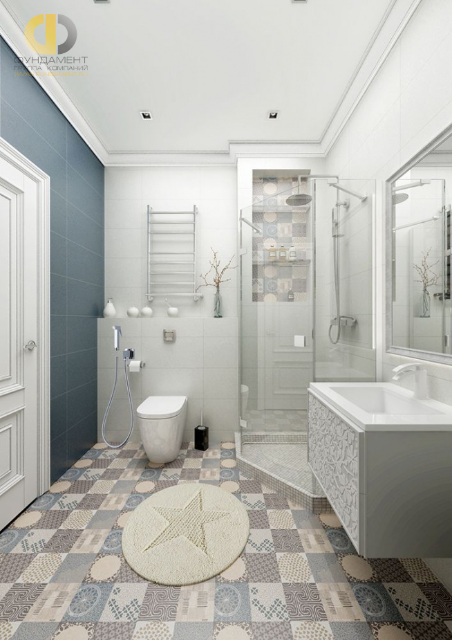 Дизайн интерьера ванной в трёхкомнатной квартире 82 кв.м в стиле неоклассика с элементами прованса16