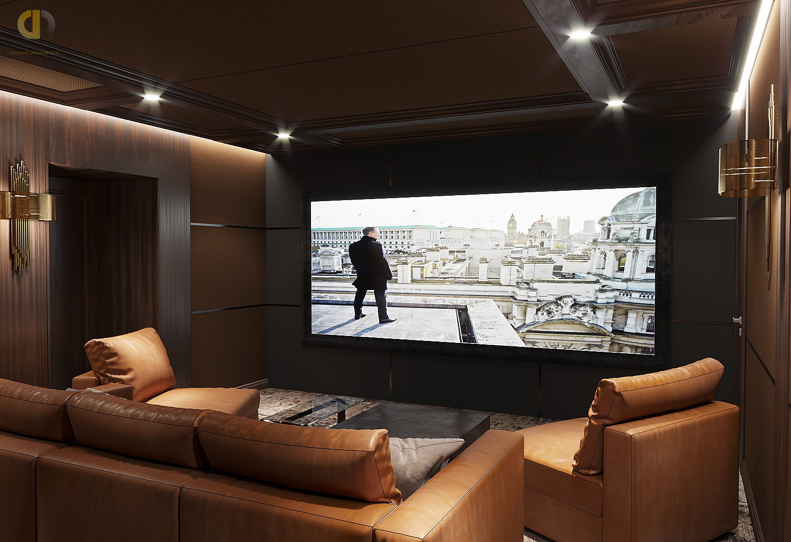 Дизайн кинотеатра в коричневом цвете - фото