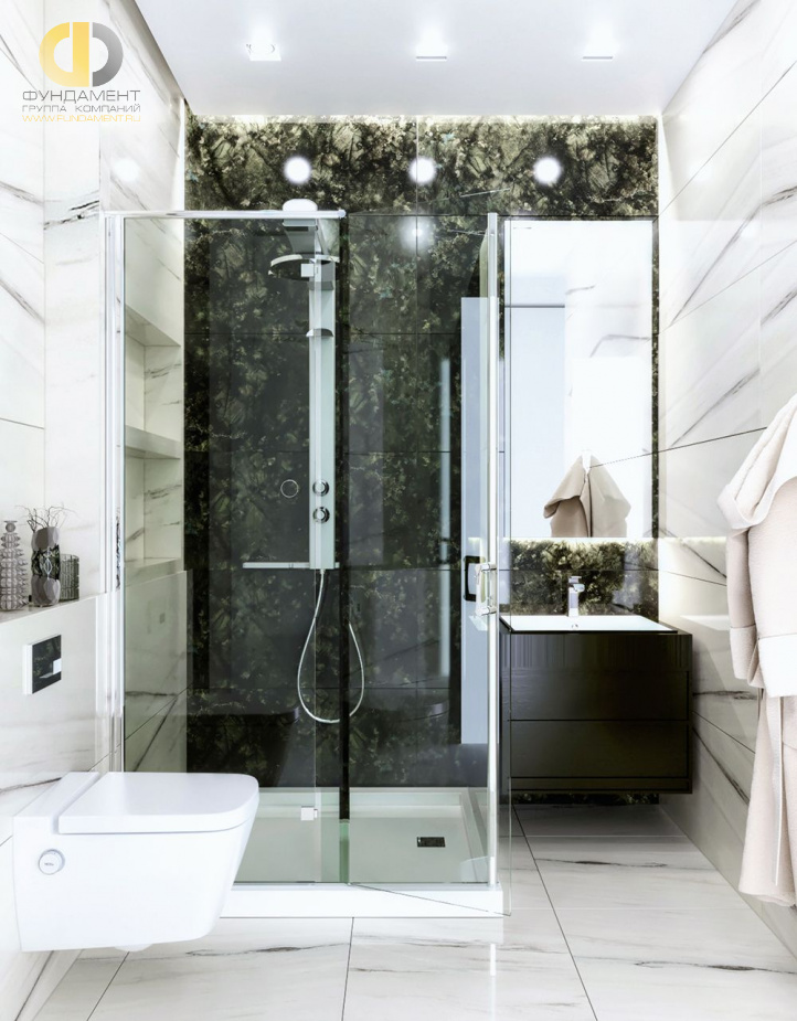 Дизайн интерьера ванной в четырёхкомнатной квартире 131 кв. м в современном стиле 12