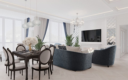 Дизайн интерьера гостиной в 6-комнатной квартире 196 кв. м в стиле классика и прованс 5