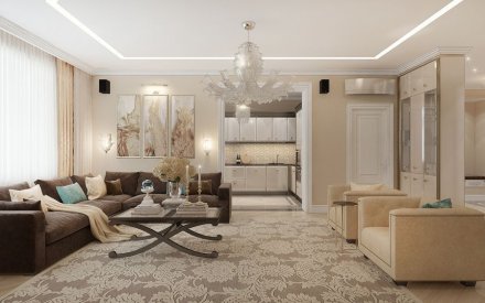 Дизайн интерьера пятикомнатной квартиры 127 кв.м в стиле современная классика с элементами ар-деко