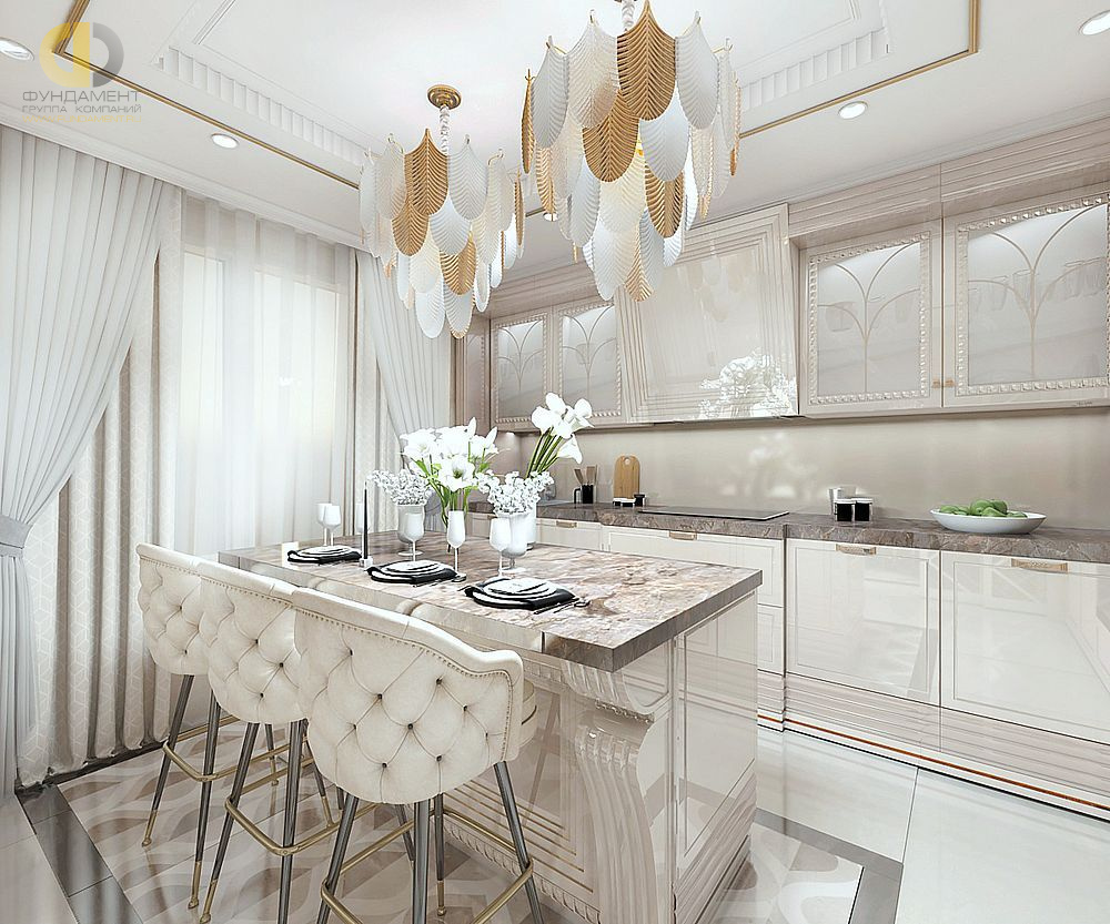 Дизайн интерьера кухни в шестикомнатной квартире 200 кв.м в стиле ар-деко7