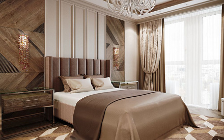 Дизайн интерьера спальни в четырёхкомнатной квартире 124 кв.м в стиле неоклассика с элементами ар-деко19