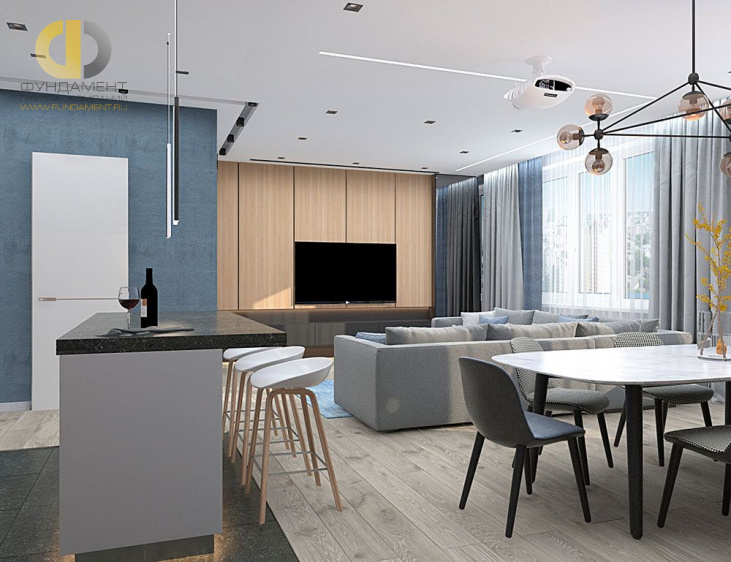 Дизайн интерьера гостиной в трёхкомнатной квартире 123 кв.м в современном стиле10