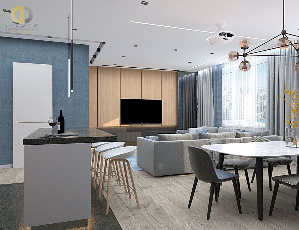 Дизайн интерьера гостиной в трёхкомнатной квартире 123 кв.м в современном стиле10