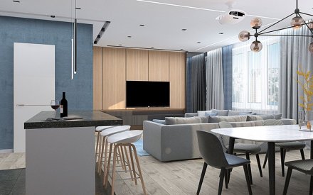 Дизайн интерьера трёхкомнатной квартиры 123 кв.м в современном стиле