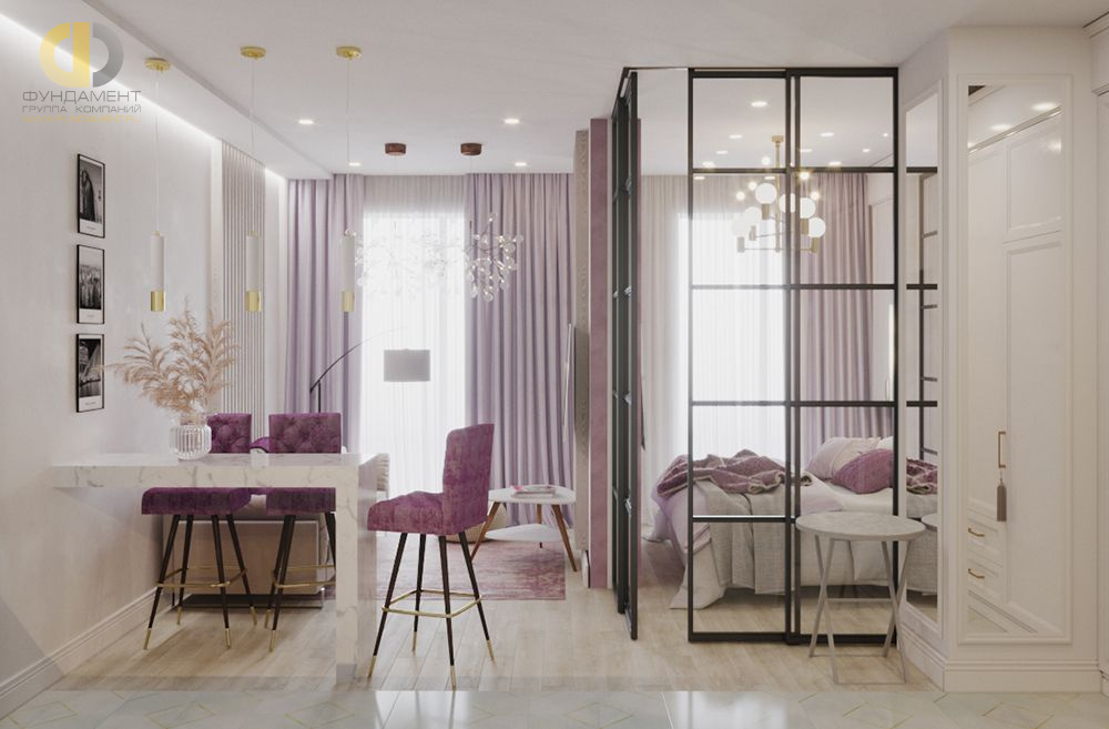 Дизайн однокомнатной квартиры-студии со спальней за перегородкой