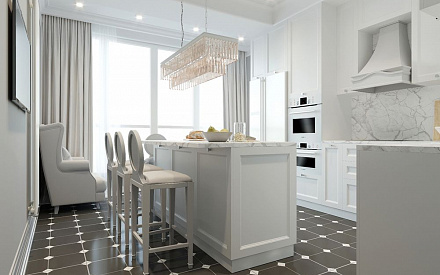 Дизайн интерьера кухни в двухкомнатной квартире 50 кв.м в стиле неоклассика3