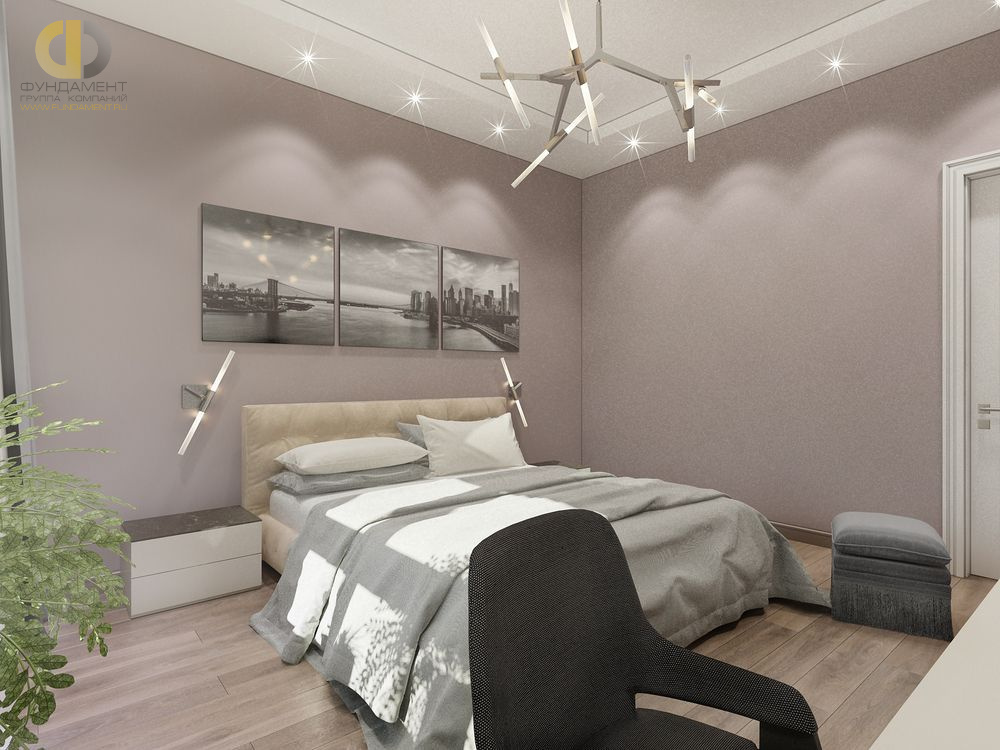 Спальня в стиле дизайна современный по адресу г. Москва, Ленинский пр-т, д. 107, к. 1, 2018 года