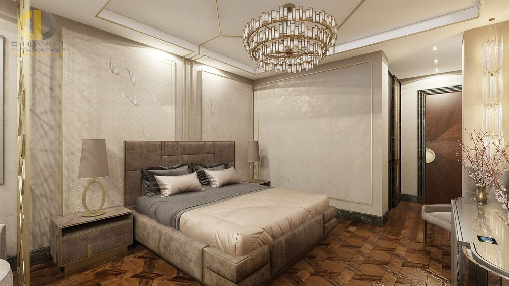 Спальня в стиле дизайна арт-деко (ар-деко) по адресу г. Москва, ул. Минская, д. 2, 2017 года