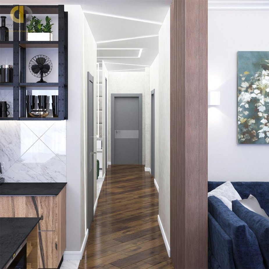 Дизайн интерьера коридора в четырёхкомнатной квартире 96 кв.м в стиле лофт12
