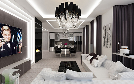Дизайн интерьера гостиной в 3-комнатной квартире 144 кв. м