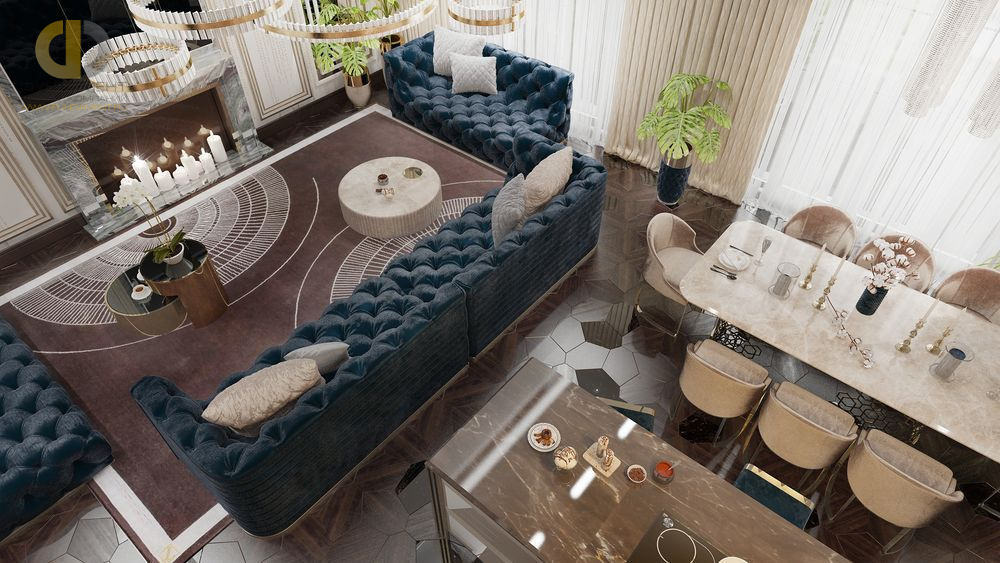 Модульный диван в интерьере гостиной в стиле современное ар-деко