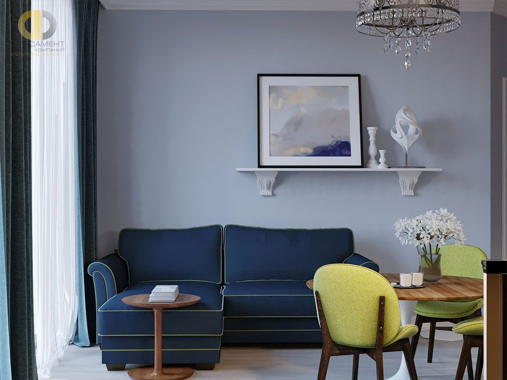 Дизайн гостиной в синем цвете - фото