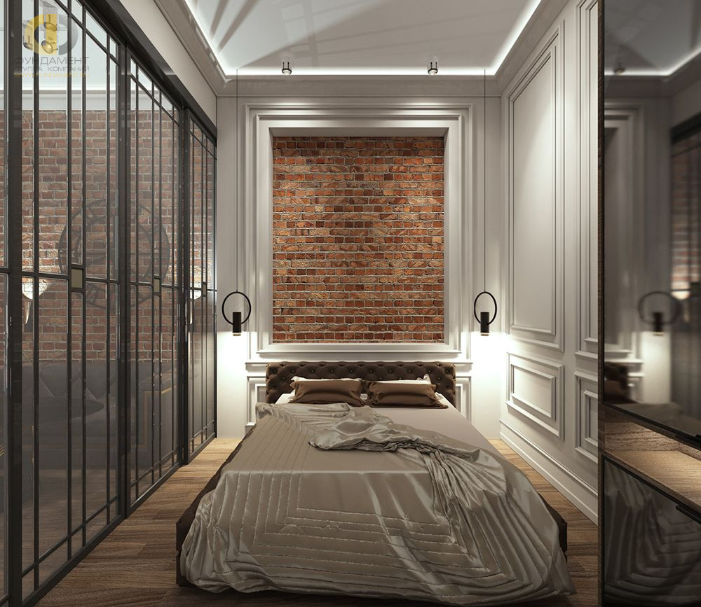 Спальня в стиле дизайна лофт по адресу г. Москва, бульвар Андрея Тарковского, д. 5, 2019 года