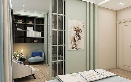 Дизайн интерьера спальни в четырехкомнатной квартире 126 кв.м в стиле неоклассика
