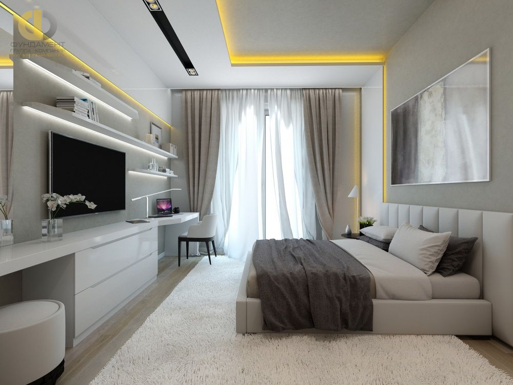 Интерьер спальни в квартире в стиле хай-тек