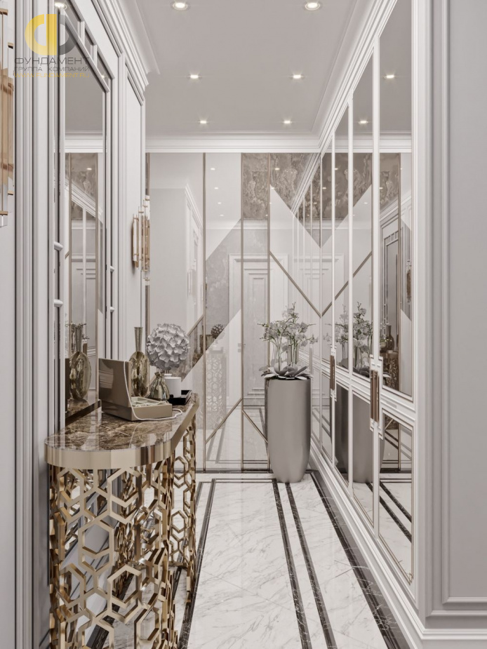 Дизайн интерьера коридора в четырёхкомнатной квартире 148 кв.м в стиле ар-деко с элементами неоклассики7