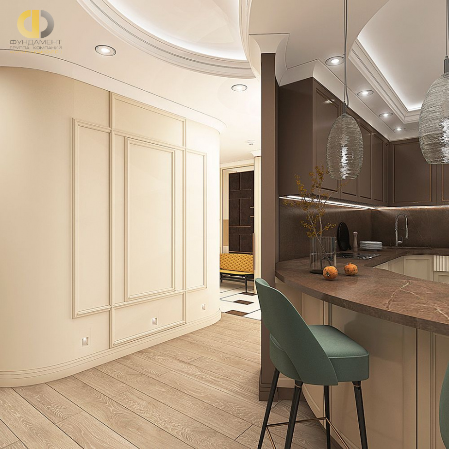 Дизайн интерьера кухни в четырехкомнатной квартире 126 кв.м в стиле неоклассика
